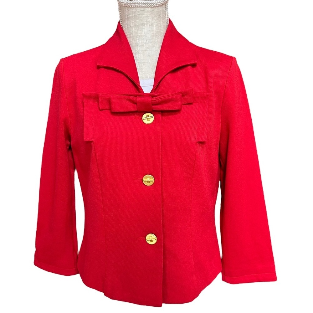 Cabi Women's Vintage Red Beau Bow Blazer Jacket with Gold Button Size: 6